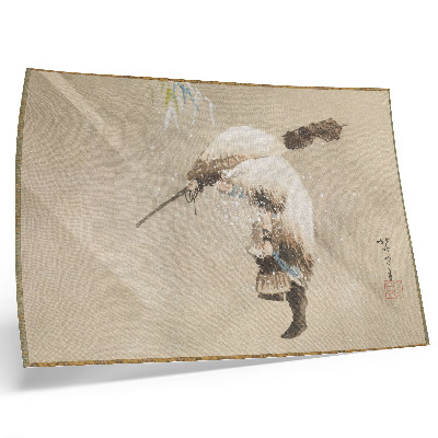 Poster Un pescatore che trasporta una rete nella neve (circa 1821) in alta risoluzione di Katsushika Hokusai