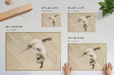 Poster Un pescatore che trasporta una rete nella neve (circa 1821) in alta risoluzione di Katsushika Hokusai