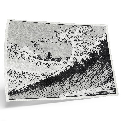 Poster dai colori saturi Cento vedute del Monte Fuji (1835) di Hokusai, stampa xilografica giapponese d'epoca