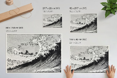 Poster dai colori saturi Cento vedute del Monte Fuji (1835) di Hokusai, stampa xilografica giapponese d'epoca