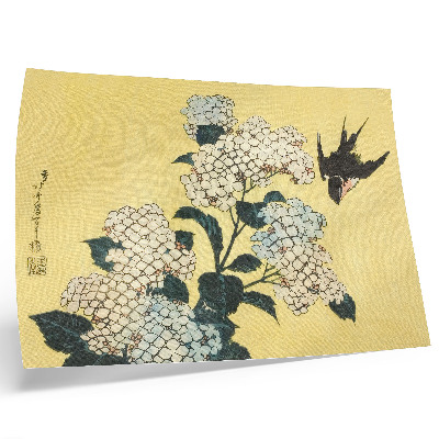 Poster murale di alta qualità Ortensia e la rondine (1833) – xilografia a colori di Hokusai