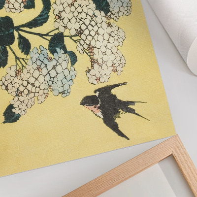 Poster murale di alta qualità Ortensia e la rondine (1833) – xilografia a colori di Hokusai