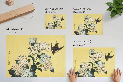 Poster murale di alta qualità Ortensia e la rondine (1833) – xilografia a colori di Hokusai