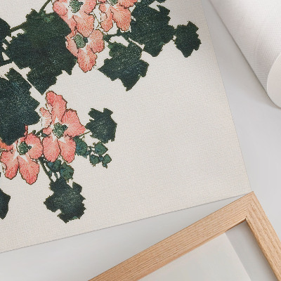 Stampa su tela moderna Rose rosse e un uccello di Katsushiki Hokusai (1760–1849), stampa xilografica giapponese d'epoca