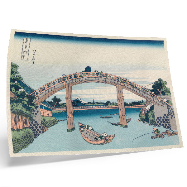 Poster Veduta da sotto il ponte Mannenbashi a Fukagawa, 1985, di Katsushika Hokusai