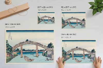 Poster Veduta da sotto il ponte Mannenbashi a Fukagawa, 1985, di Katsushika Hokusai