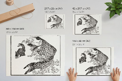 Poster murale di alta qualità La carpa di Hokusai, un'illustrazione giapponese di un animale.