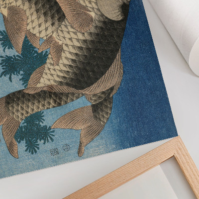 Stampa su tela moderna Carpa che nuota tra le alghe (1831) – Illustrazione giapponese di un pesce