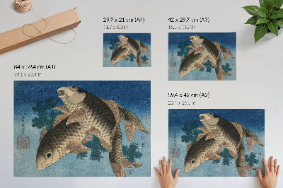Stampa su tela moderna Carpa che nuota tra le alghe (1831) – Illustrazione giapponese di un pesce