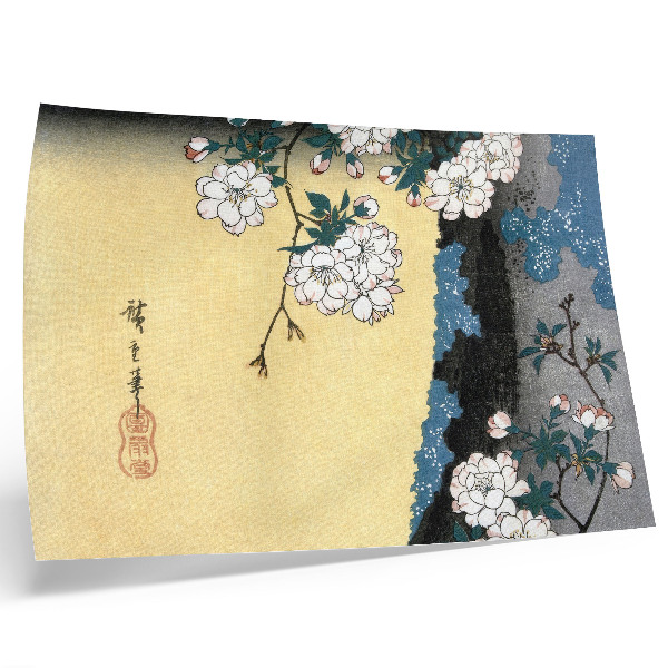 Poster dai colori saturi Fiori di ciliegio giapponesi (1837) – xilografia d'epoca di Utagawa Hiroshige