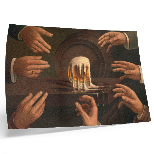 Poster murale di alta qualità Sette mani maschili che circondano un boccale di birra