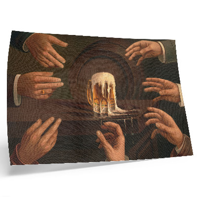 Poster murale di alta qualità Sette mani maschili che circondano un boccale di birra