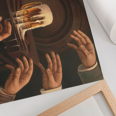 Poster murale di alta qualità Sette mani maschili che circondano un boccale di birra