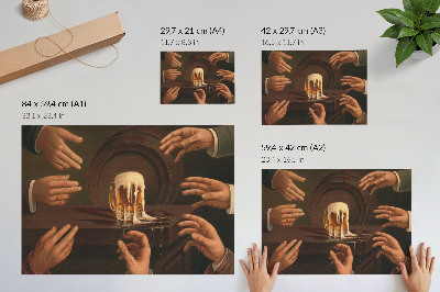 Poster murale di alta qualità Sette mani maschili che circondano un boccale di birra