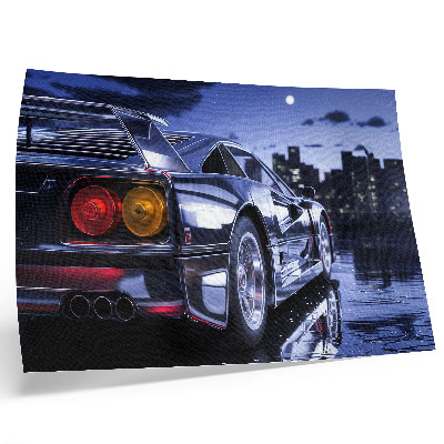 Poster murale di alta qualità Un'auto sportiva in un paesaggio urbano di notte