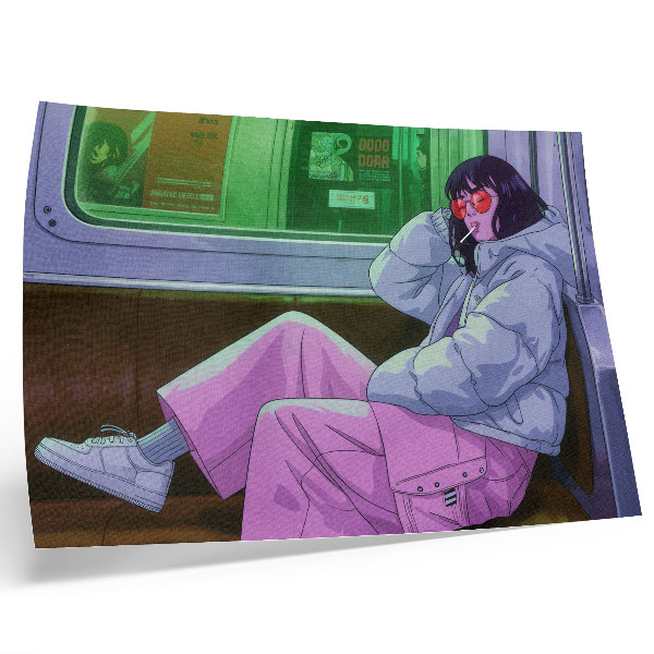 Stampa su tela moderna Figura elegante sul tram con pantaloni rosa