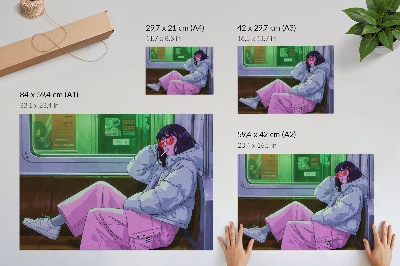 Stampa su tela moderna Figura elegante sul tram con pantaloni rosa
