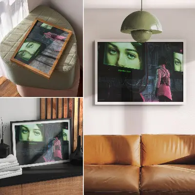 Poster con illustrazione di donna digitale con colori saturi