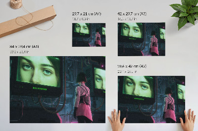 Poster dai colori saturi Interagire con un'immagine digitale di una donna