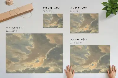Poster murale di alta qualità con nuvole nel cielo nelle tonalità del grigio e del beige