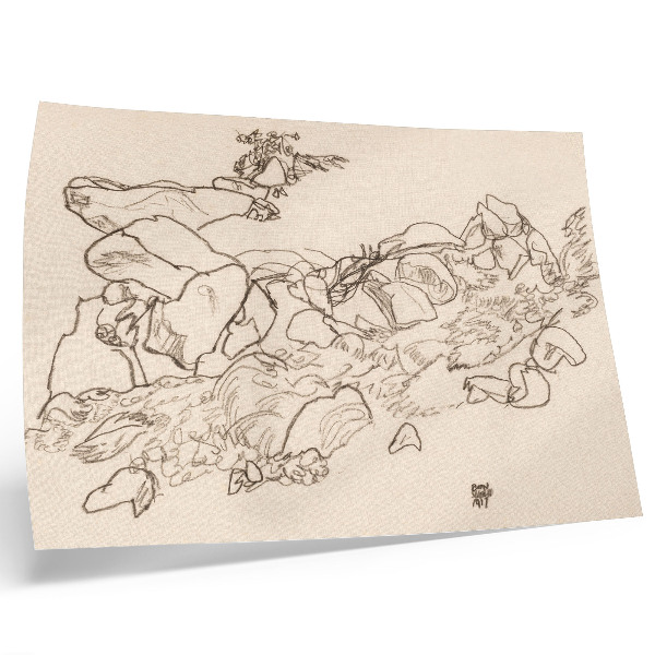 Stampa su tela moderna Torrente di montagna (1917) di Egon Schiele – disegno a tratto dalla collezione del MET Museum