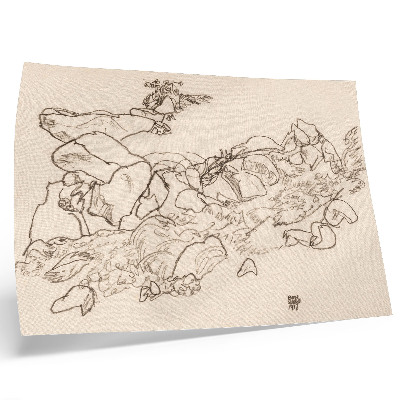 Stampa su tela moderna Torrente di montagna (1917) di Egon Schiele – disegno a tratto dalla collezione del MET Museum