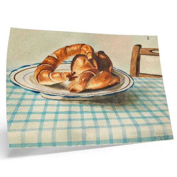 Natura morta con piatto di torta di Egon Schiele poster dai colori saturi