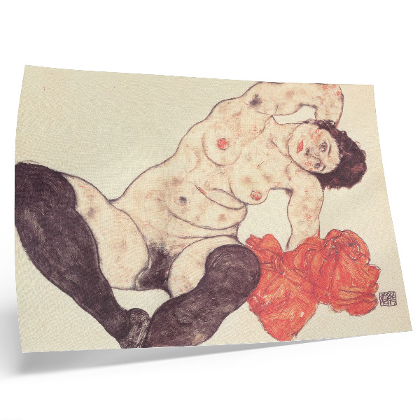 Stampa su tela moderna Nudo femminile con asciugamano giallo (1917) di Egon Schiele