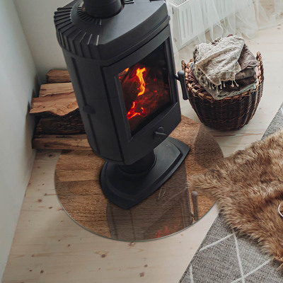 Vetro sotto stufa rotondo Modello in legno naturale
