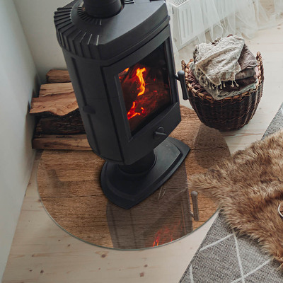 Vetro sotto stufa rotondo Modello in legno naturale