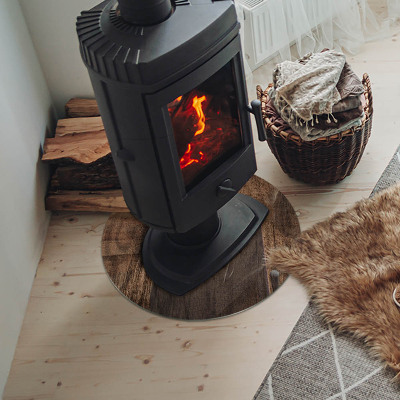 Lastra in vetro per caminetto rotondo Modello in legno naturale