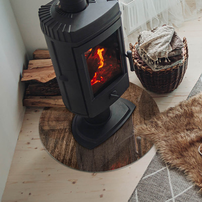 Lastra in vetro per caminetto rotondo Modello in legno naturale