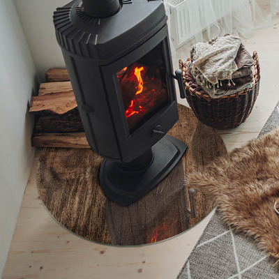 Lastra in vetro per caminetto rotondo Modello in legno naturale