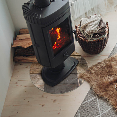 Lastra in vetro per caminetto rotondo Tavola di legno nel layout