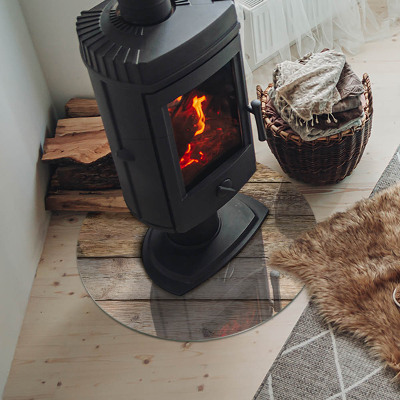 Lastra in vetro per caminetto rotondo Tavola di legno nel layout