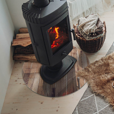 Lastra in vetro per caminetto rotondo Tavola di legno nel layout