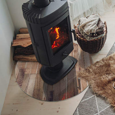 Lastra in vetro per caminetto rotondo Tavola di legno nel layout
