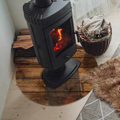 Lastra in vetro per caminetto rotondo Tavola di legno con venature