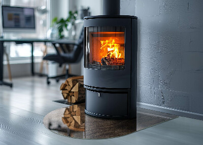 Lastra in vetro per caminetto semi-ovale Modello in legno naturale