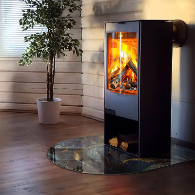 Lastra in vetro per caminetto semi-ovale Foglie eleganti nella consistenza