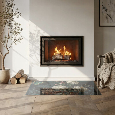 Vetro sotto il camino rettangolare Motivo floreale con farfalle