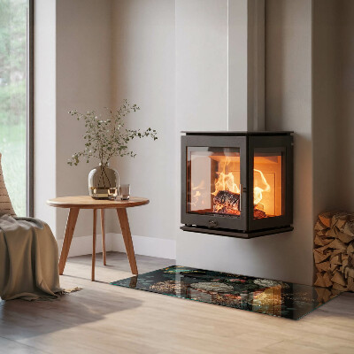 Vetro sotto il camino rettangolare Motivo floreale con farfalle