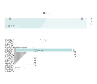 Mensola in vetro da parete trasparente