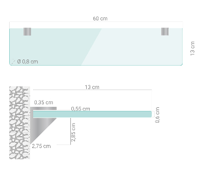 Mensola in vetro da parete trasparente