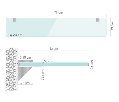 Mensola in vetro da parete trasparente