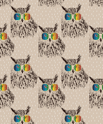 Tenda a rullo per porta finestra con stampa di gufi con occhiali colorati