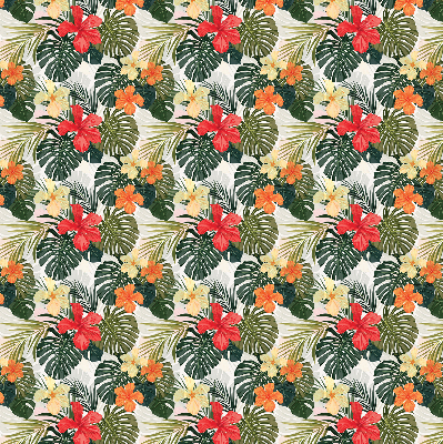 Tenda a rullo per porta finestra con stampa di fiori e foglie tropicali