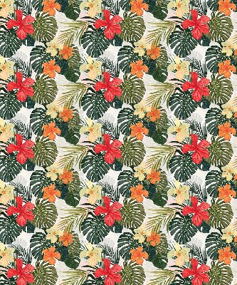 Tenda a rullo per porta finestra con stampa di fiori e foglie tropicali