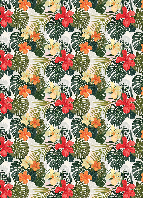 Tenda a rullo per porta finestra con stampa di fiori e foglie tropicali