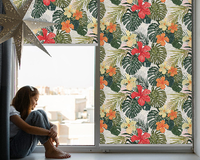 Tenda a rullo per porta finestra con stampa di fiori e foglie tropicali